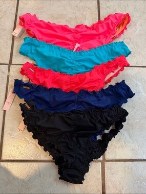 Victoria's Secret Ruffled Bikini Bottoms in Hot Pink, Turquoise, Navy, Black
